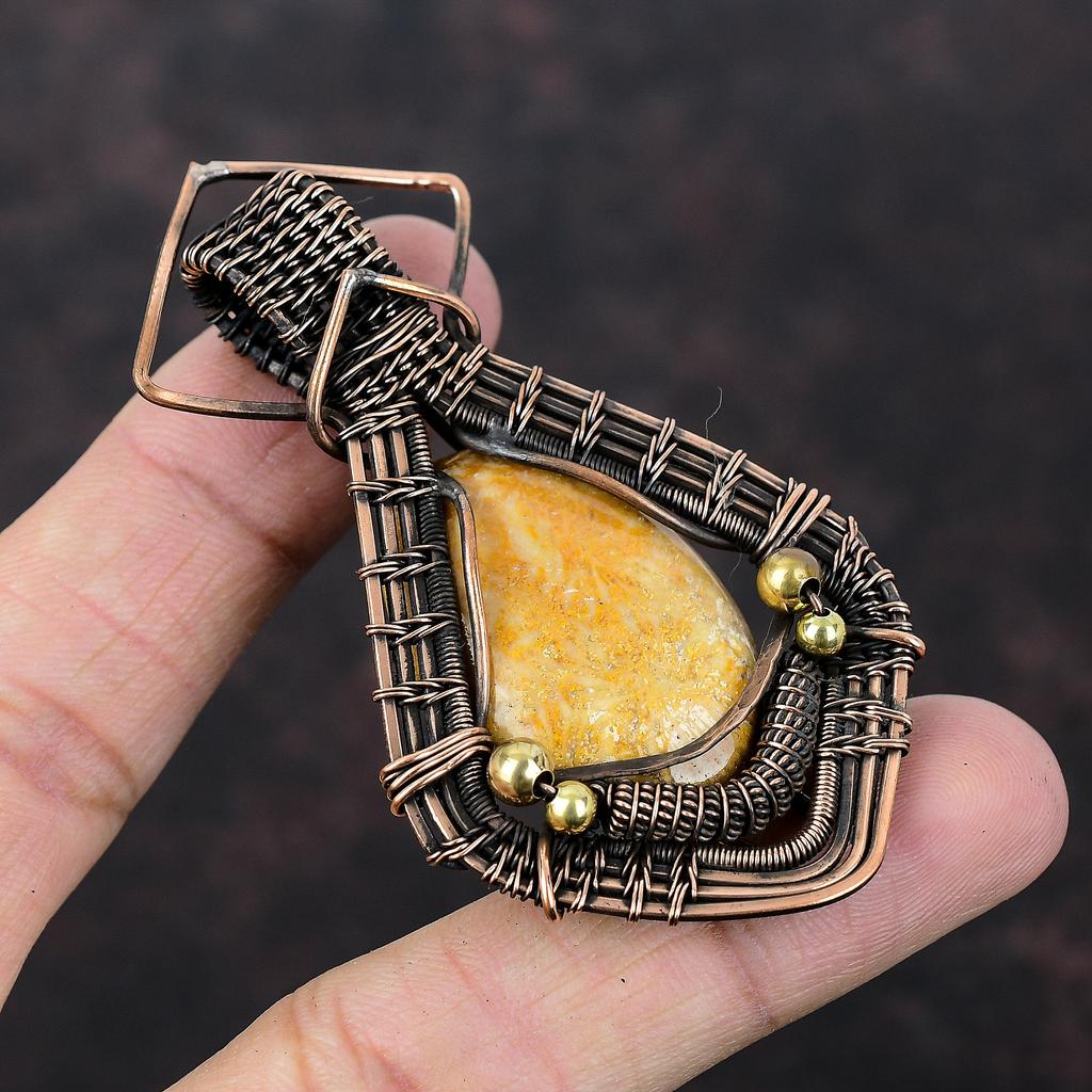 Fossil Coral Pendant Copper Wire Wrapped Pendant Gemstone Pendant Fossil Coral Jewelry Handmade Pendant For Gift Copper Wire Wrapped Jewelry