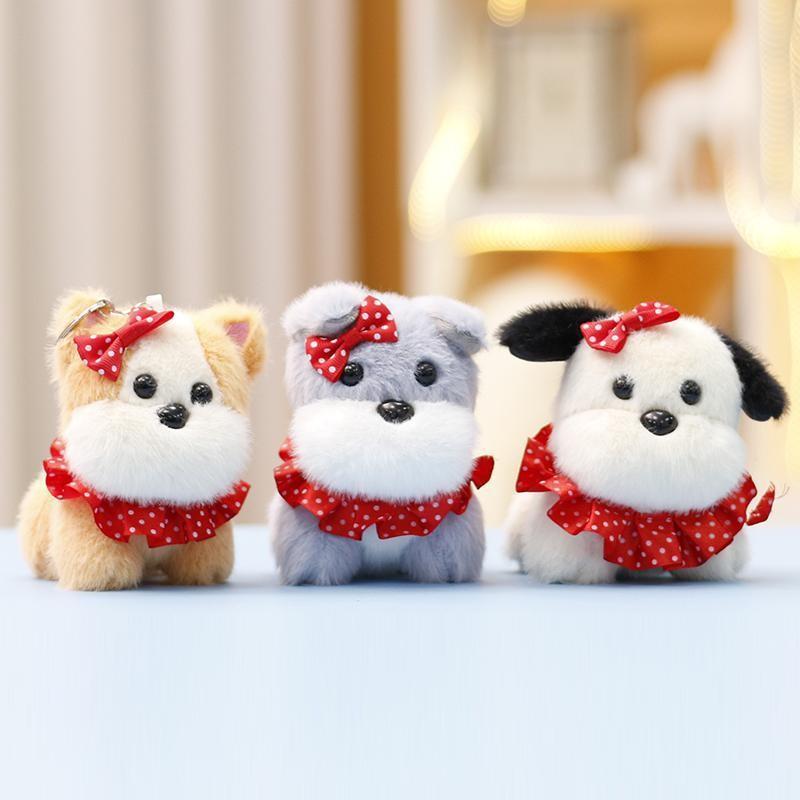 Fluffy Cute Lace Dog Plush Toy Keychain Adorable Gift For Children Doll Soft