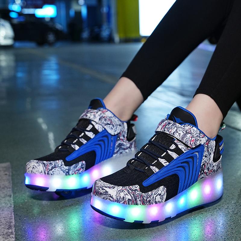Детские кроссовки со светодиодной подсветкой и двойными колесами, спортивные кроссовки Heely
