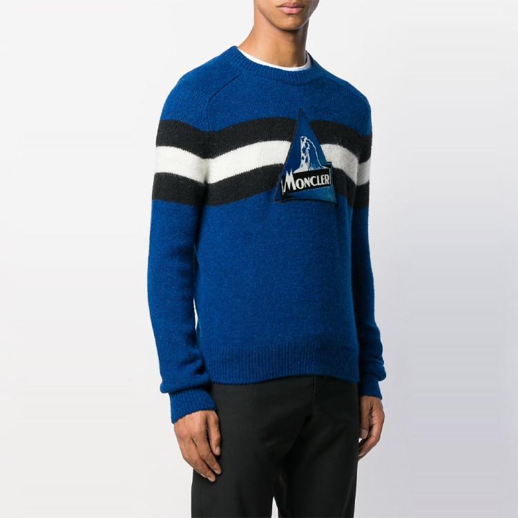 Moncler Striped Detail Pullover Wool Sweater Men sweater Blue 9043700A9177723