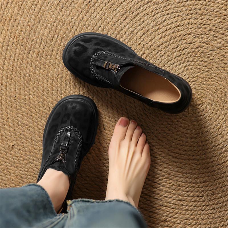 Мода 2025 Новая весна Леопардовый принт Овечья кожа Женская обувь Круглый носок Высокий каблук Женские туфли-лодочки Обувь для женщин Модные лоферы на платформе