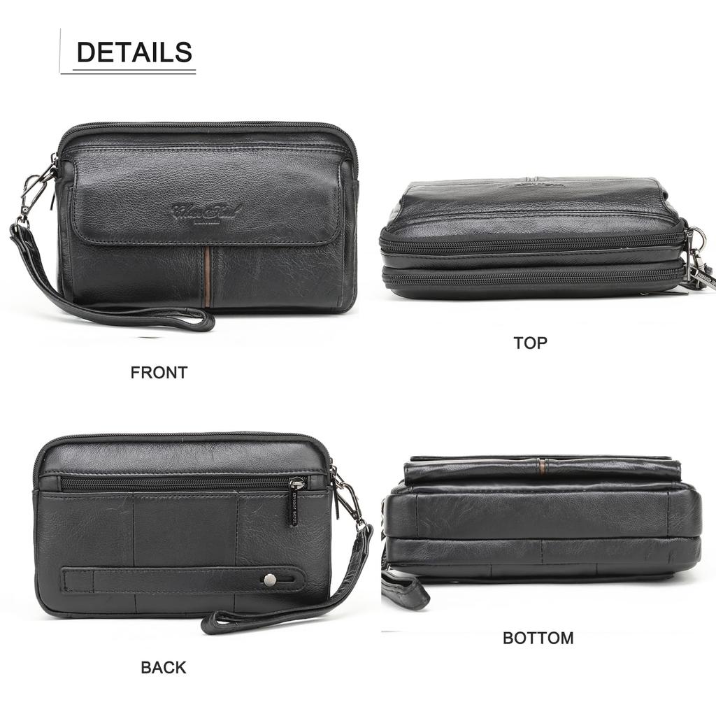 Meigardass Clutch Second Genuine Popular Clutch Large Capacity Men's Bag, Bag, Leather, Bag, Simple, Lightweight, (Black-2)