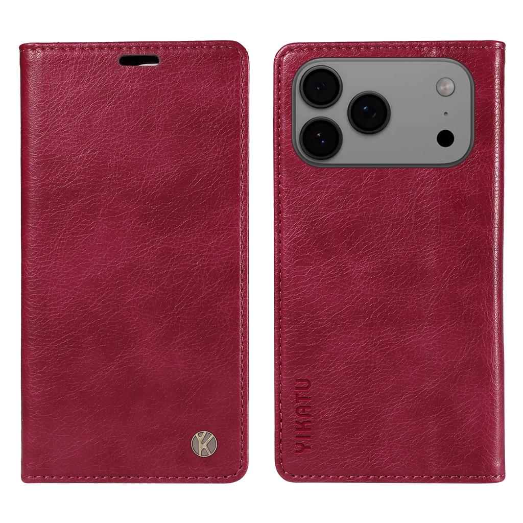 For iPhone 17 Pro Max Wallet Case YIKATU YK-006 Magnetic Closure Leather Phone Cover Litchi Texture