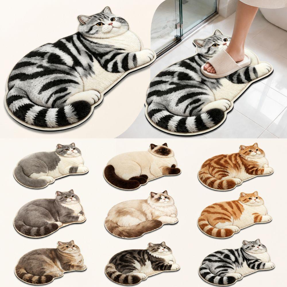 Non-slip Cute Cat Floor Mat 40*60cm Bedroom Door Small Rug Durable Floor Mat for Table Bedside