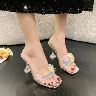 Летняя мода крутые тапочки женские новые женские туфли с открытым носком прозрачный каблук бокал и темперамент босоножки на высоком каблуке