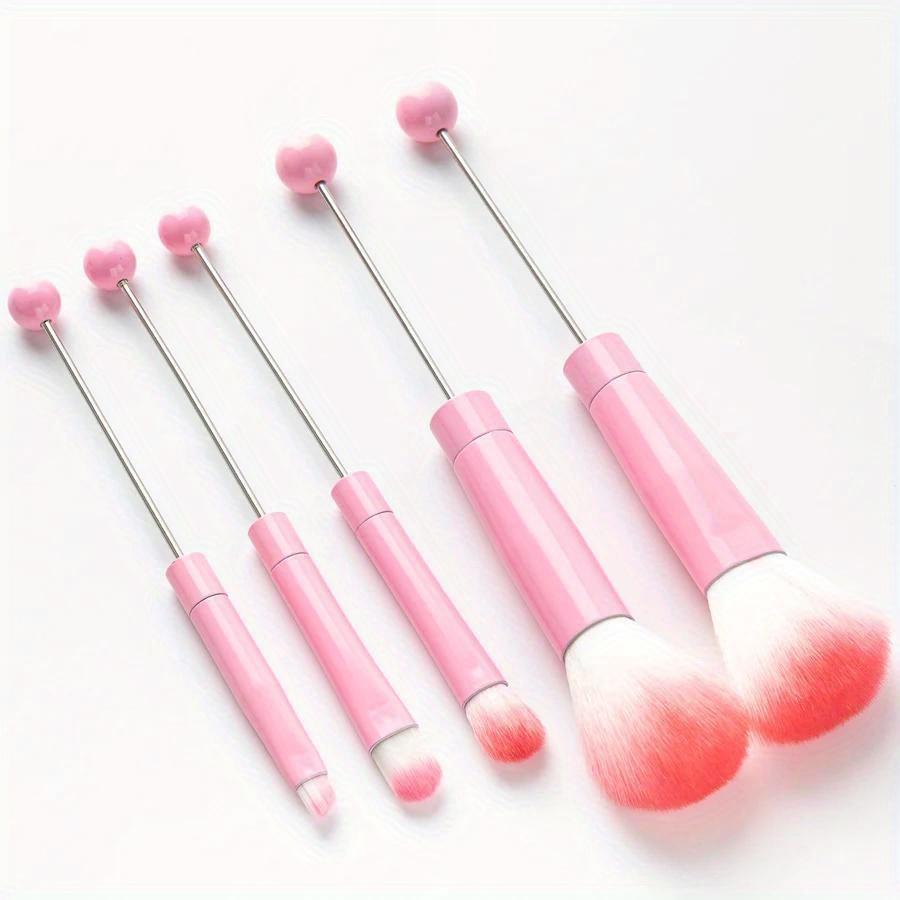 5pcs Beadable Makeup Brushes Unique Brushes Silicone Beads DIY Makeup Cosmetic Brushes Beaded Brushes Kit For DIY