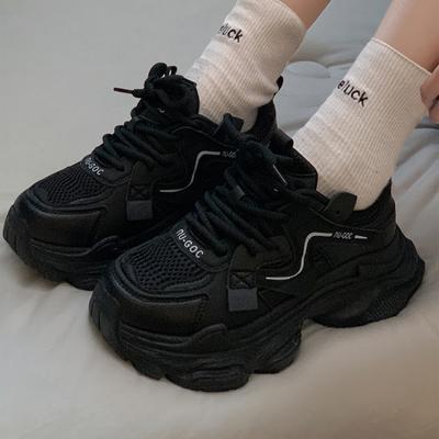 Модные кроссовки на платформе для отдыха на открытом воздухе, женские сетчатые однотонные дышащие кроссовки со шнуровкой и толстой подошвой, женская обувь, удобная женская обувь