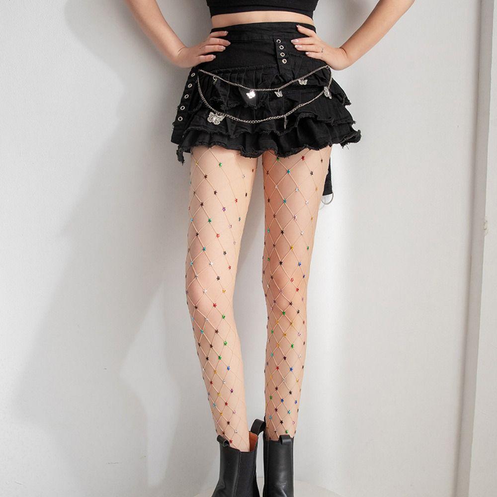 Star Accents Fishnet Pantyhose Sheer Mesh Stockings Sexy Party Hosiery Stage Performance