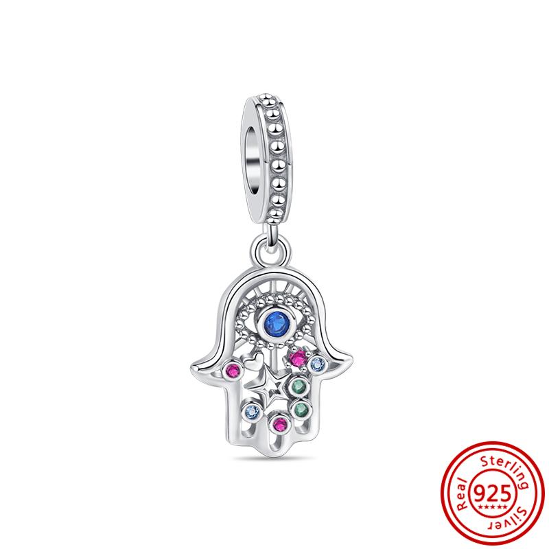 Подлинный кулон из стерлингового серебра S925 с синими глазами демона в виде ладони, круглые бусины, подходит для оригинального браслета с подвесками, женские ювелирные изделия