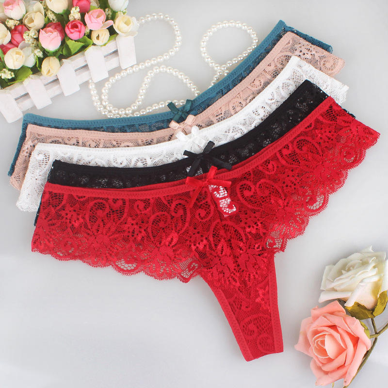 Women's Sexy Low Waisted Thong High-end Transparent Lace Hollow Underwear Women's Triangular Pure Cotton Crotch Panties