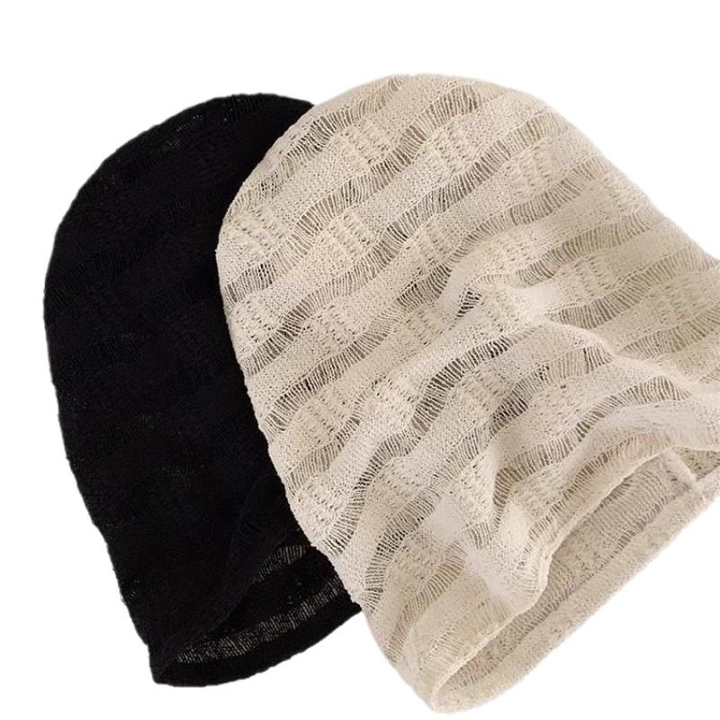 Japanese Casual Hollow Knitted Solid Color Fashionable Versatile Sweet Pile Caps Thin Breathable Mountaineering Scarf