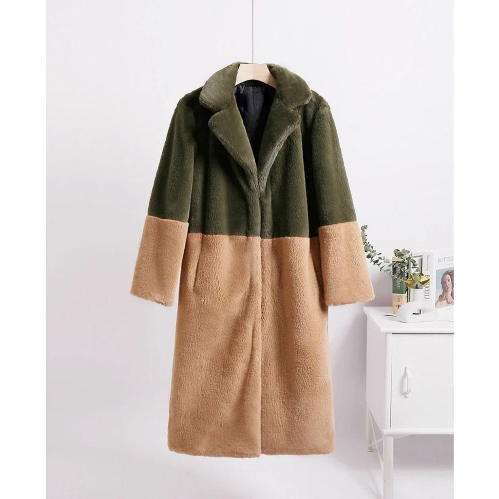Winter Women High Quality Faux Rabbit Luxury Long Fur Coat Lapel OverCoat Thick Warm Female Plush Jacket Large Size 5XL