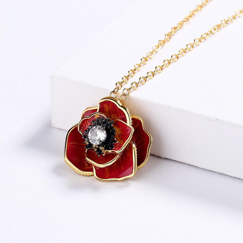 Exquisite Womens for Necklace Flower Pendant Red Flower Necklace Fashion Handmade Enamel Sweater Chain Jewelry Christmas Gift
