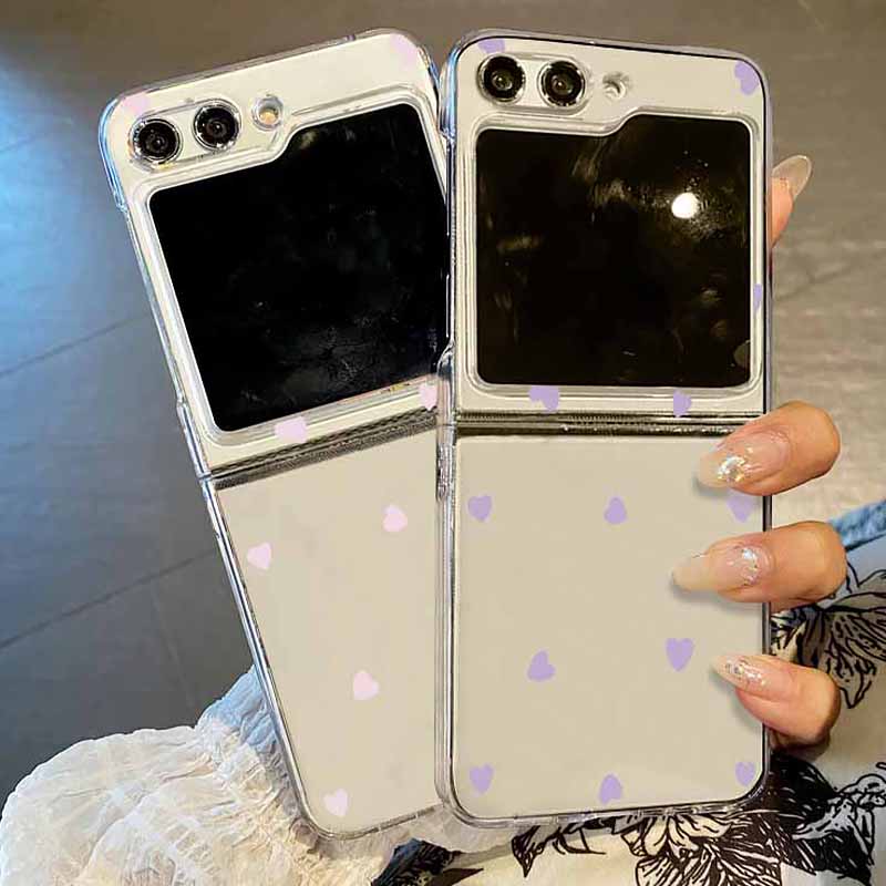 Love Heart Print Clear Folding Phone Case For Samsung Galaxy Z Flip 7 6 5 4 3 Hard Transparent Cover For Samsung Z Flip7 Flip6
