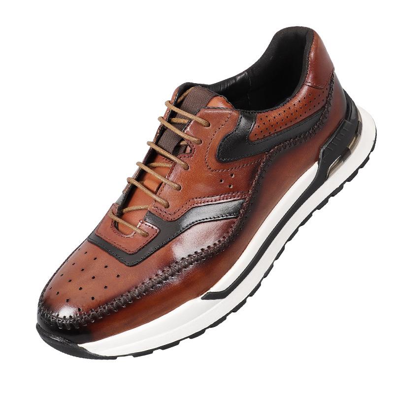 Высококачественная мужская повседневная обувь из натуральной коровьей кожи, модная европейская обувь 2024 года, осенние роскошные удобные однотонные кроссовки синего и коричневого цвета