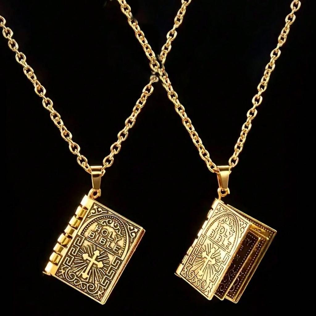 1 шт. Модное ожерелье-подвеска из полированного сплава в виде книги Библии для мужчин и женщин, винтажное ожерелье с открывающейся Библией, подарки для друга