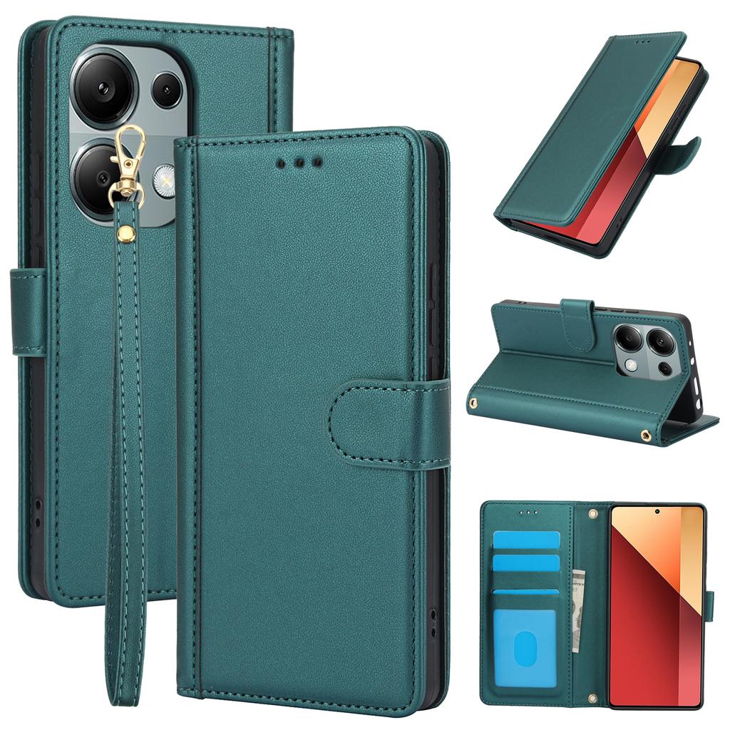 SY-003 For Xiaomi Redmi Note 13 5G/Note 13 5G (China) Case PU Leather Stand View Phone Wallet Cover with Hand Strap