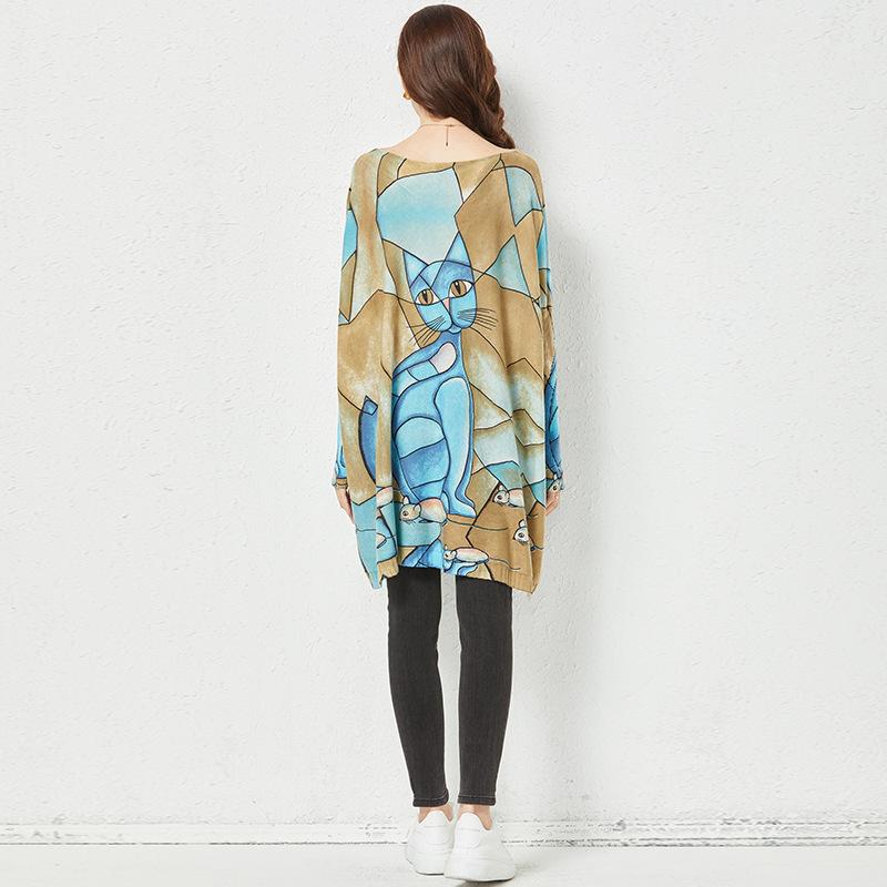 Весенне-осеннее женское вязаное платье, свитер с животным принтом, повседневный пуловер, топ больших размеров, свободный вязаный свитер