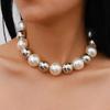 Personalised Exaggerated Metal Orb Large Pearl Necklace Simple Cold Wind Punk Retro Collarbone Chain Necklace