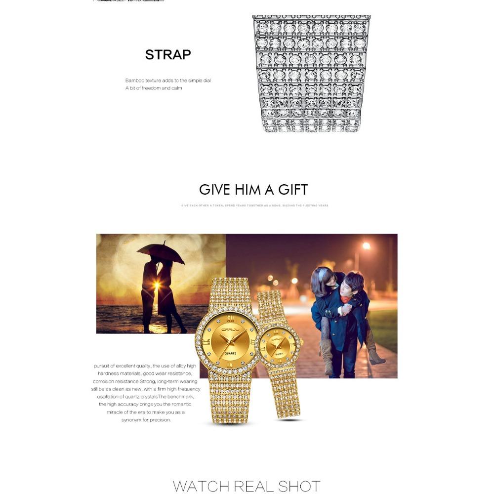 CRRJU New Men's and Women's Couple Watches Women's Watches Women's Gold Diamond-studded Watches Full of Stars and Diamonds