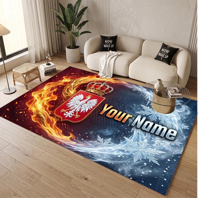 Personalized Crystal Velvet Carpet Poland Football Pattern Non Slip Floor Rug