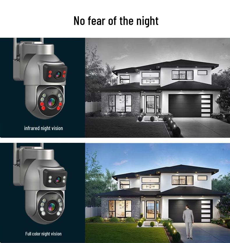 Solar-Powered Dual-Lens Surveillance Camera, 10X Zoom, Full Color, Outdoor Waterproof, Mobile Alarm Monitoring.