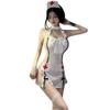 Nurse Sexy Cosplay White Sheer Extreme Erotic Cute Uniform Shoulder Off Headband Bow Tie Fishnet Tights 4 Piece Set One Size Fits Most [YAISHN]
