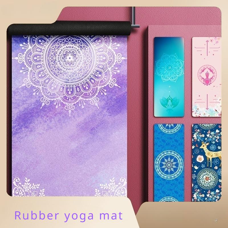 Коврик для йоги с принтом из натурального каучука и бархатной поверхностью. Тонкий нескользящий портативный складной напольный коврик, впитывающий пот. Фитнес-упражнения. Моющийся напольный коврик.