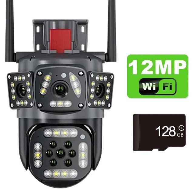 EU Plug 12MP PTZ WiFi 6K Dual Lens Camera Wireless Three Screens Protection Motion Detection Outdoor IP CCTV Survalance Home Protection