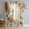 Flowers Birds Butterfly Retro Style Tulle Sheer Window Curtains for Living Room the Bedroom Modern Voile Organza Curtains Drapes