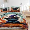 3pcs Halloween Cat Bedding Set, Includes 1 Comforter + 2 Pillowcases, Without Pillow Inserts, Soft Comfortable, Lightweight Breathable079