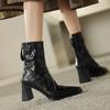 Retro Hand-scratched Square Head Thick Heel Fashion Short Boots Soft Leather High Heel Martin Boots Versatile