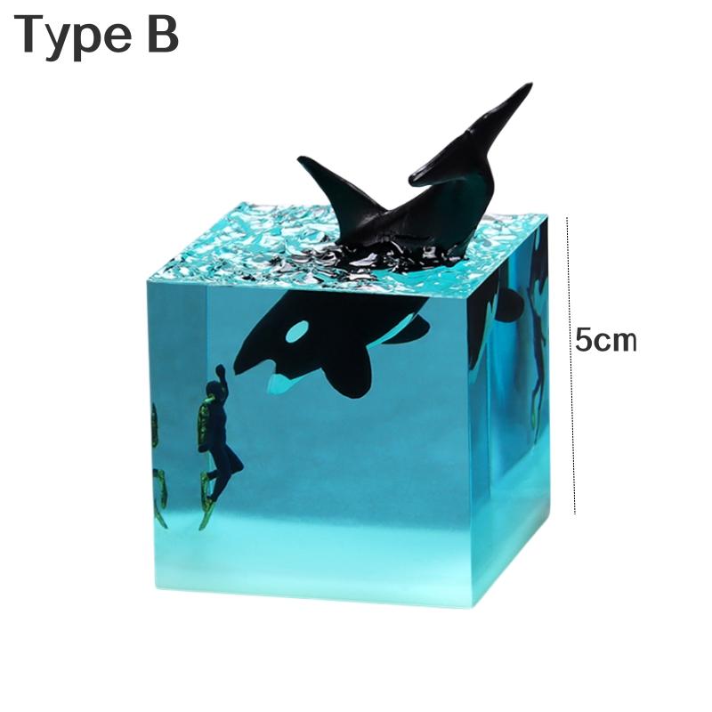 3D Морской куб с китом Светодиодная настольная лампа Украшения из смолы Новинка Акула Дайвер Океан Микро Пейзаж Настольные ночники Аксессуары