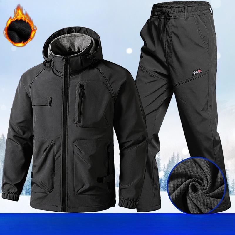 Осенне-зимний костюм-куртка для мужчин, утолщенный флисом, ветрозащитный и водоотталкивающий, теплый, для активного отдыха, для рабочей страховки, для альпинизма, повседневная одежда