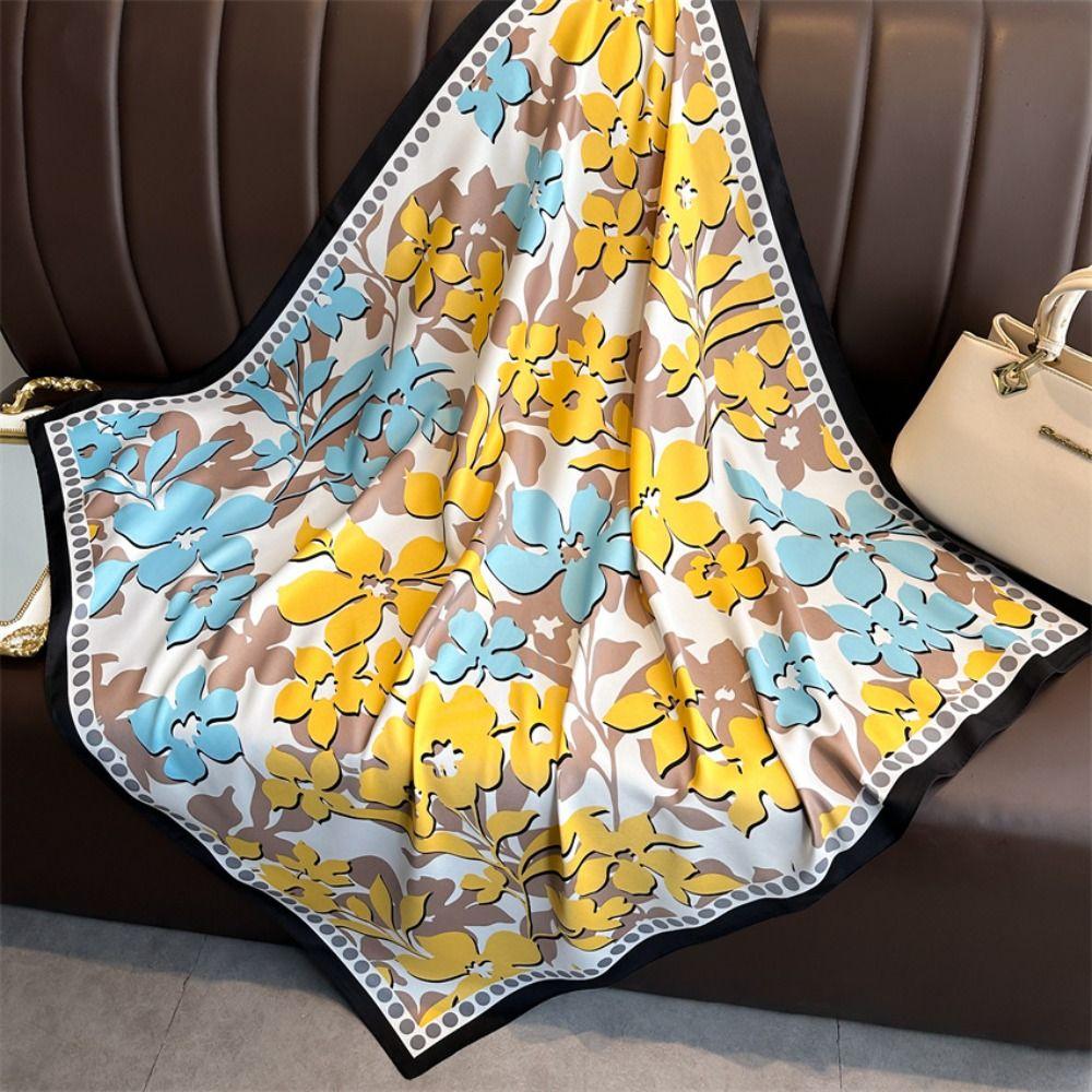 New Design Floral Silk Scarf Luxury Women Shawl 90CM Women's Scarf Bandana