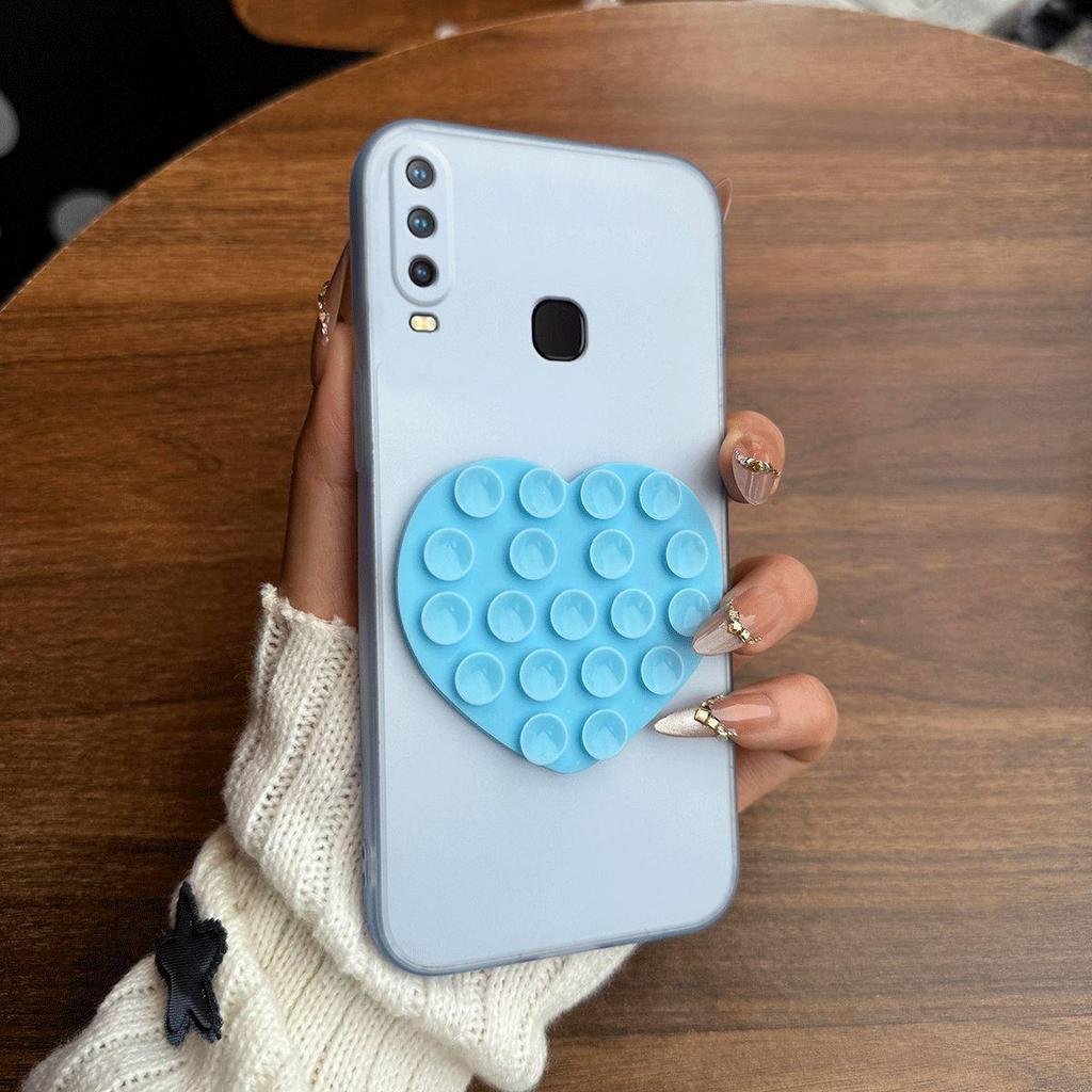 Чехол-присоска в форме сердца для Vivo Y17, Y15 2020, Y12, полупрозрачный матовый, противоударный, мягкий ТПУ