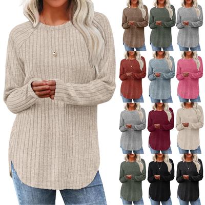 Свитшоты для женщин с длинным рукавом и круглым вырезом, пуловеры, повседневные однотонные туники, топы