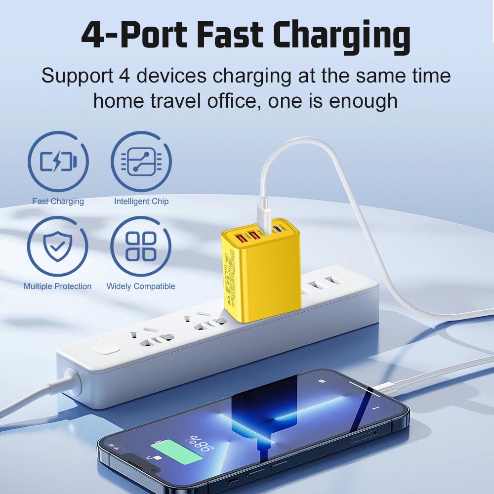 Многопортовое зарядное устройство для путешествий: 2 USB-C PD + 2 USB 2.4A для мобильных устройств