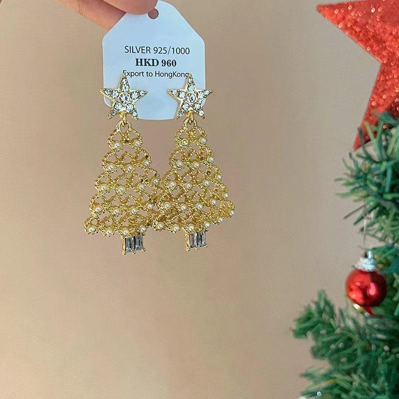 Вращающиеся серьги-пусеты в виде рождественской елки с цирконом, стерлинговое серебро, дизайн «легкая роскошь» для женщин