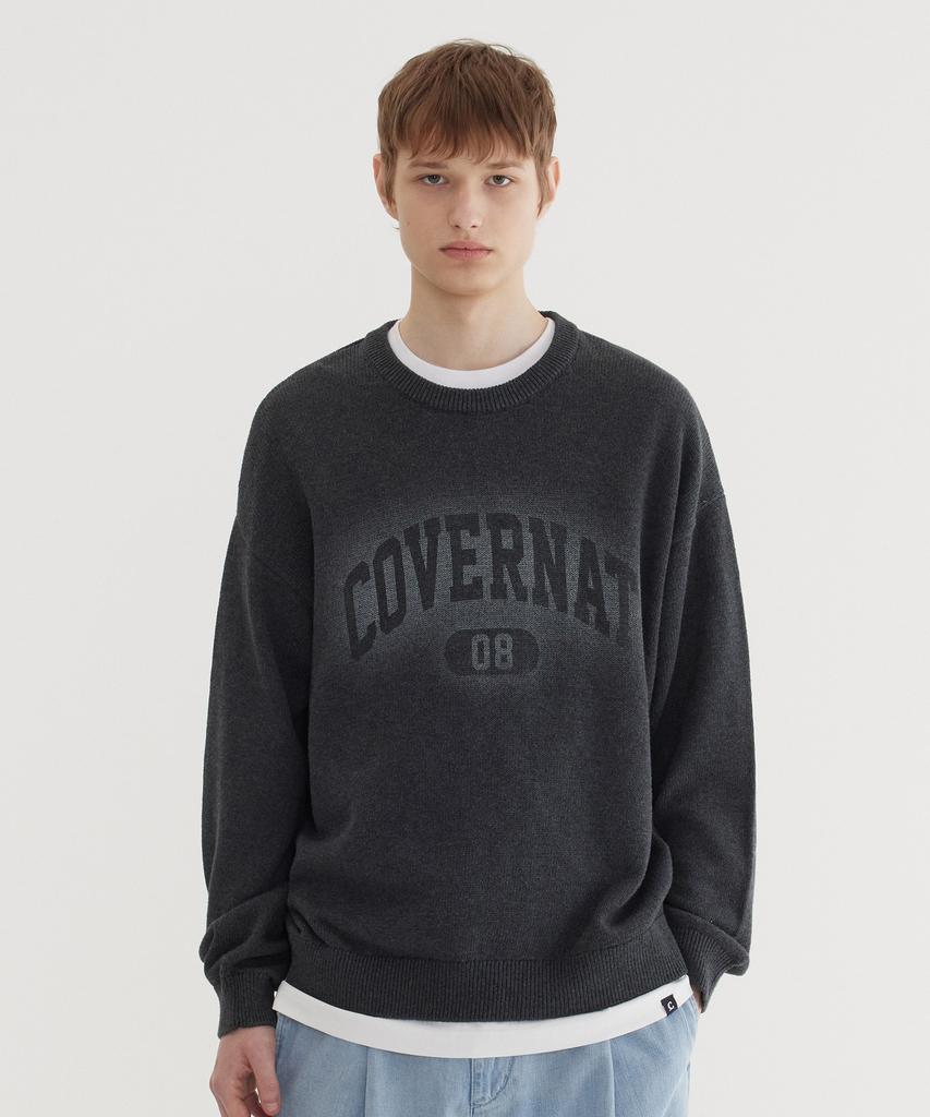 COVERNAT Spray Arch Logo Crew Neck Knit Charcoal