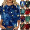 Women's Fashion Casual Christmas Tree Printed Round Neck Three-Quarter Sleeve T-Shirt Top