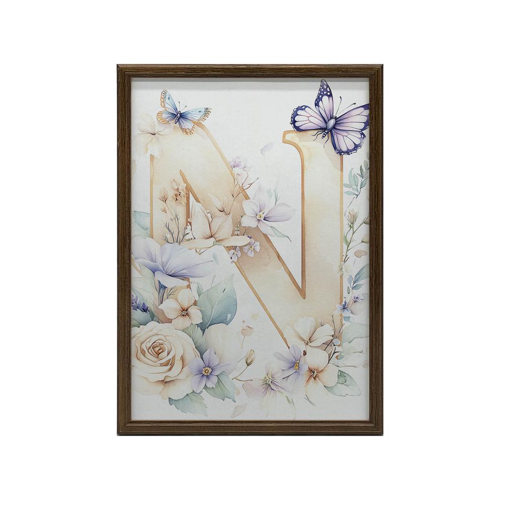 N - Kwiatowy Plakat Dla Dzieci N - Kwiatowy Plakat Dla Dzieci, 30X40 Cm, Rama Drewniana Jasny Dąb, Papier Matowy 230 Gsm