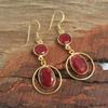 Yellow Gold Plated Ruby Gemstone 100% 925 Sterling Silver Handmade Women Dangle Earring