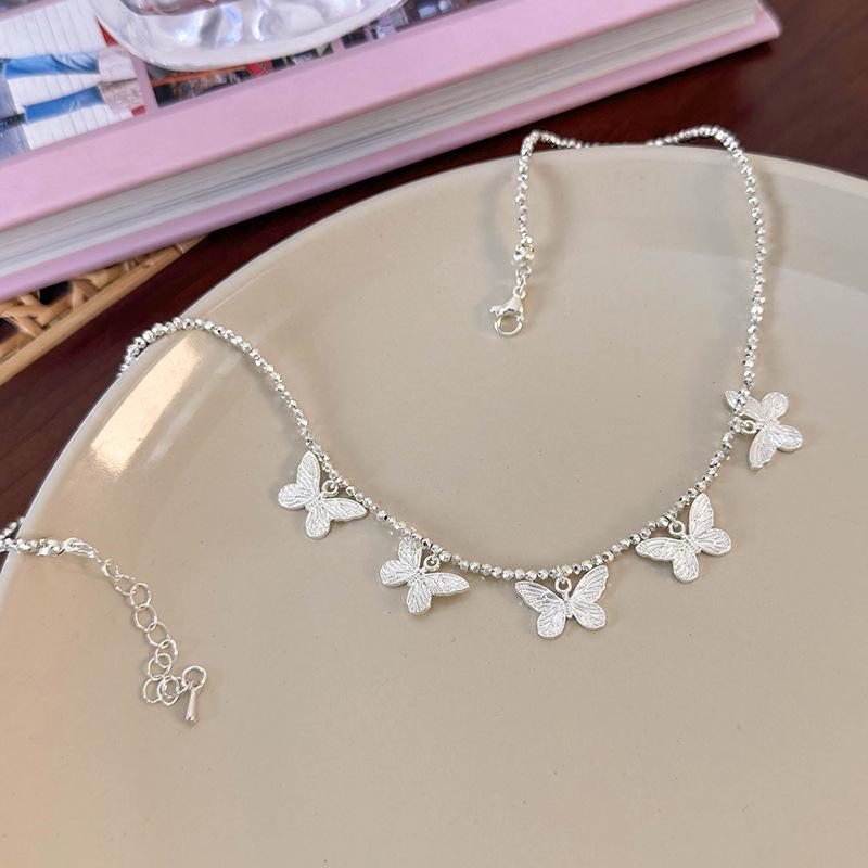 Легкое роскошное милое крутое серебряное ожерелье-бабочка из бисера, женская цепочка на ключицу высшего качества, аксессуар-колье из чистого специй