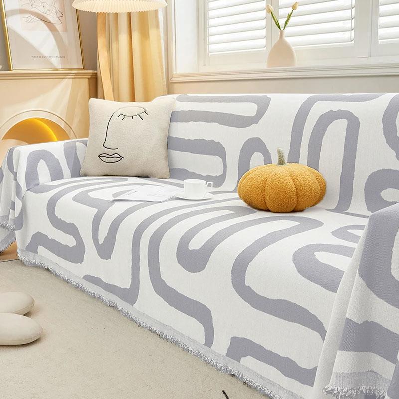 Чехол для полотенца на диван с простым линейным узором, двусторонний чехол для дивана из шенилла, чехол для дивана в гостиную на 1/2/3/4 места, универсальный, четыре сезона