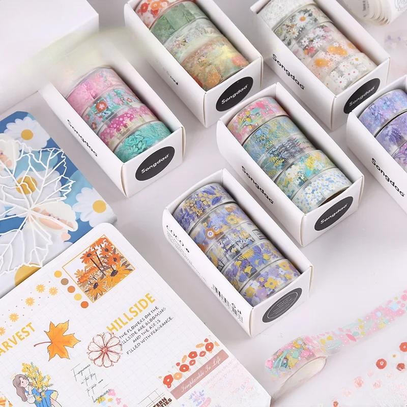 5 рулонов кавайная прозрачная наклейка-лента «сделай сам», декоративный материал, лента, наклейки для альбома для рисования, школьные принадлежности, японские канцелярские принадлежности