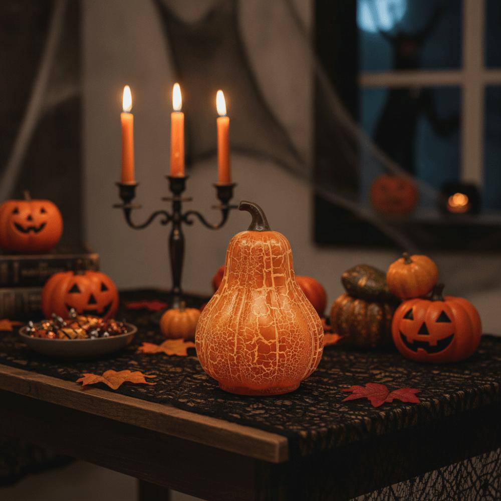 Glowing Halloween LED Pumpkin Light Surface Crack Design Table Pumpkin Ornament Bedroom
