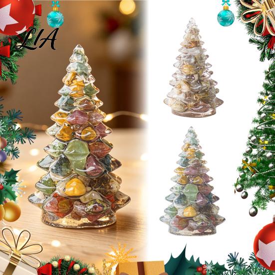 Holiday Desktop Decoration Resin Christmas Tree Figurine, Crystal Ornament, Home Accents Miniature for Office, Gift Modern Art