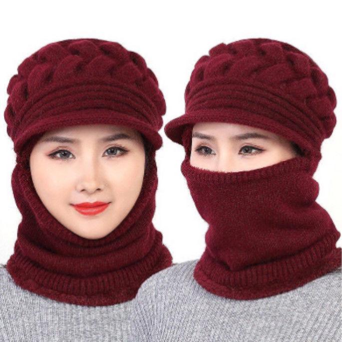 Middle-Aged & Elderly Women's Winter Wool Hat with Warm Velvet, Versatile Knitted Scarf & Hat Combo