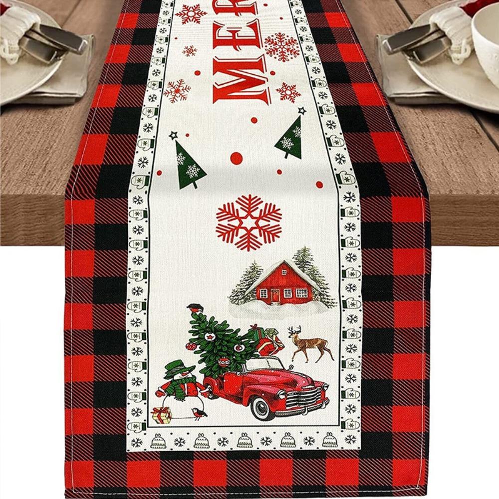 Праздничная скатерть-дорожка Рождественское украшение Принт Льняная настольная салфетка Маленькая накидка на обеденный стол